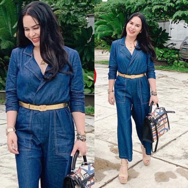 belt denim jumpsuit