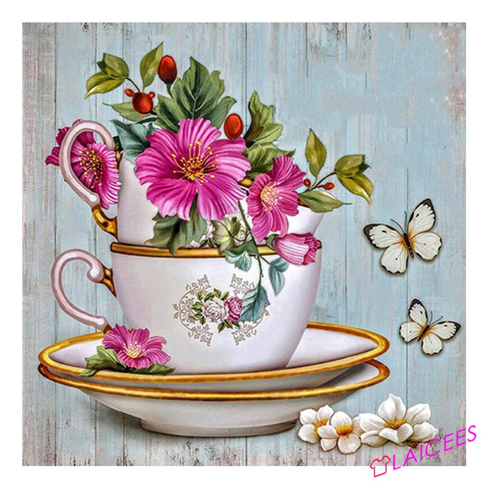 Butterfly Flowers Full Drill 5D DIY Diamond Painting Kit Diamond Dotz Cross Stitch Round Rhinestones Art Craft Embroidery Home Wall Picture Decoration