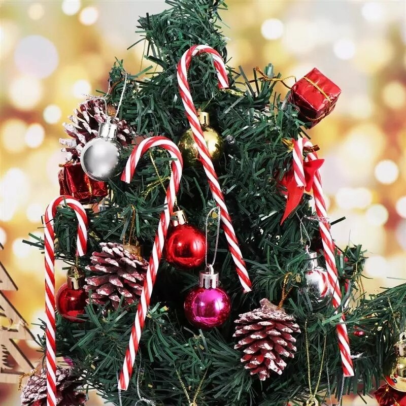 10pcs Merry Christmas Candy Cane Ornaments Hanging Pendant Decoration for Xmas Tree New Year Navidad Home Decorations