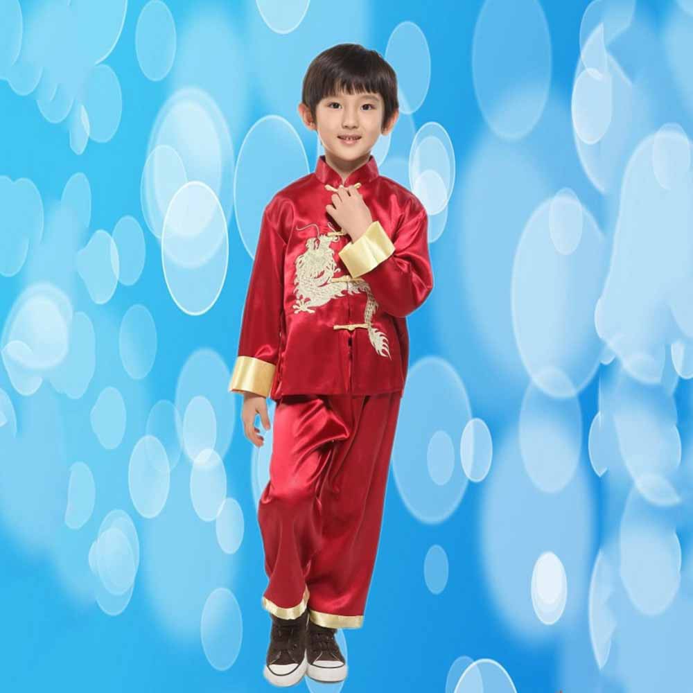 2 Pcs Kids Boys Dragon Chinese Tang Suit Kungfu Uniform Top Pants