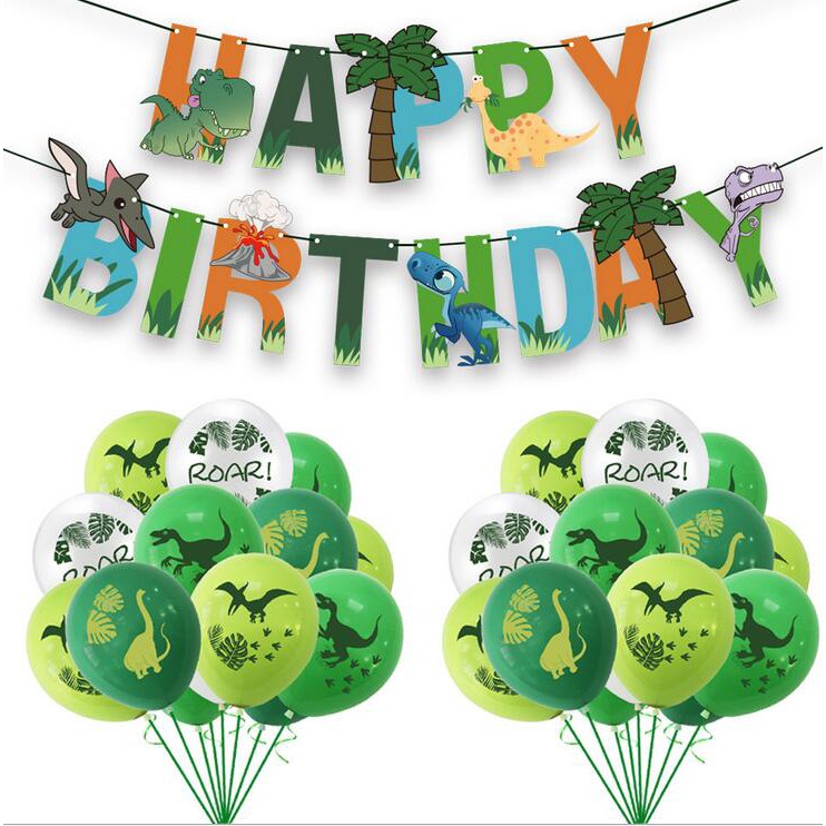 26Pcs/set Dinosaur happy birthday banner Dinasour balloon latex ...