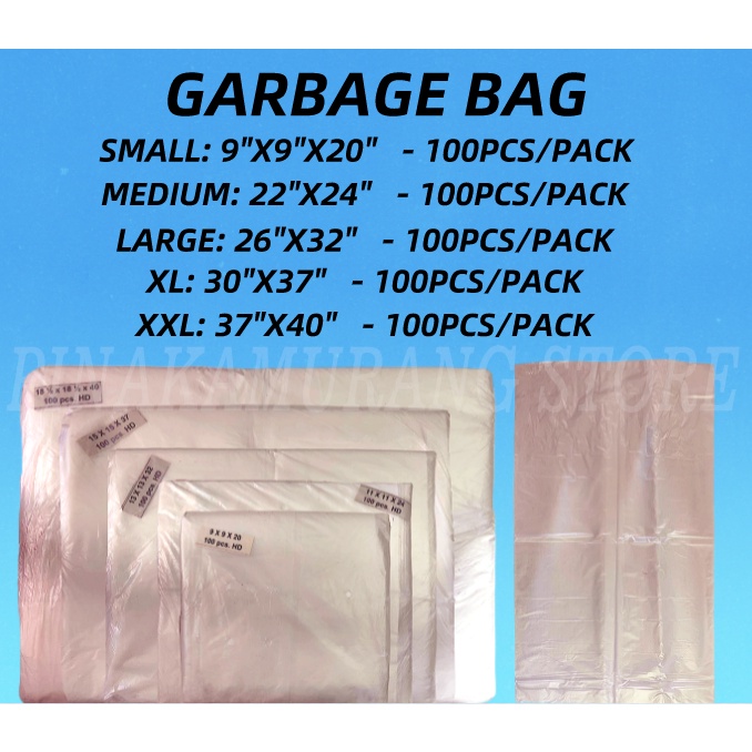100 PCS Clear Garbage Bag / Trash Bag / Bin Bag Small / Medium / Large