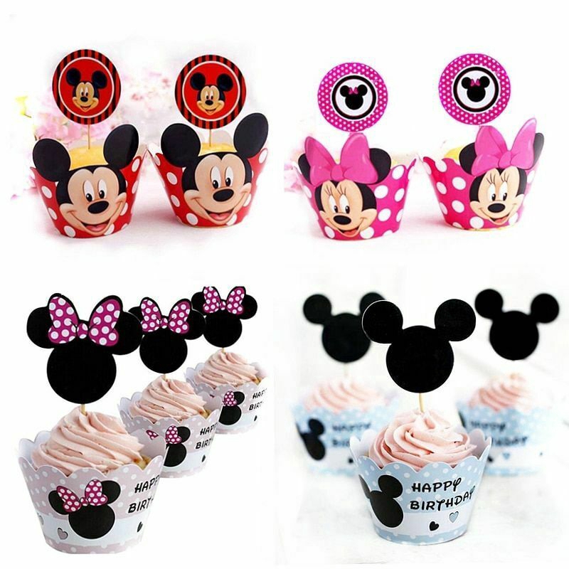 Minnie Mickey Mouse Cupcake Cup Cake Decorating Toppers Wrappers Gift 12+12 