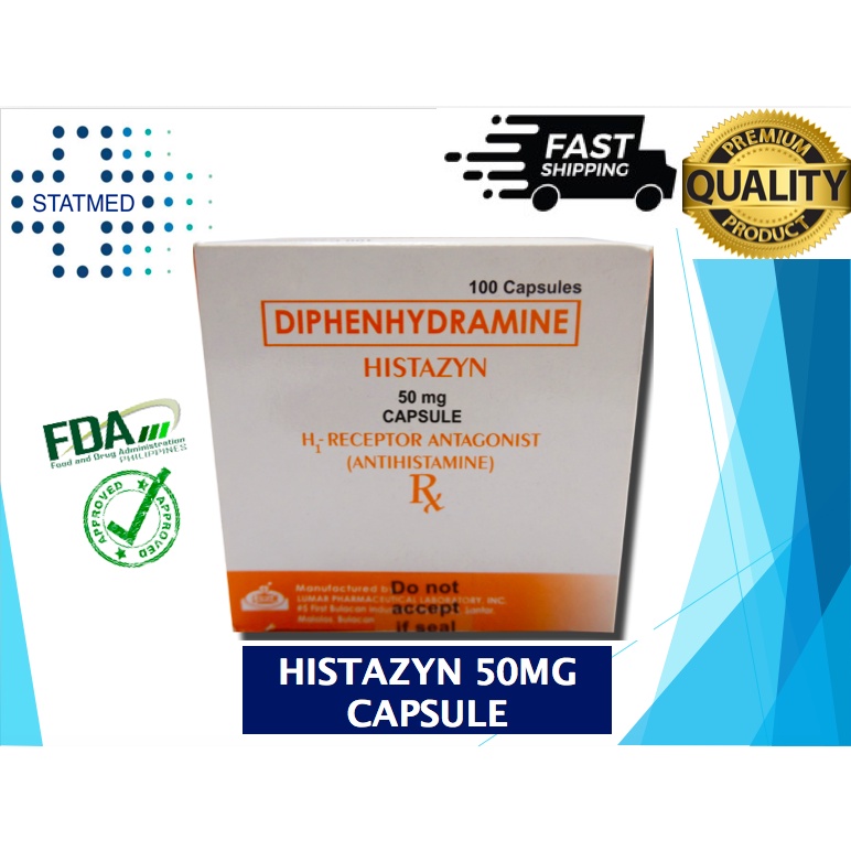 Diphenhydramine Histazyn 50mg Capsule [10 capsules] FDA APPROVED for Allergy Humans and Pets #1