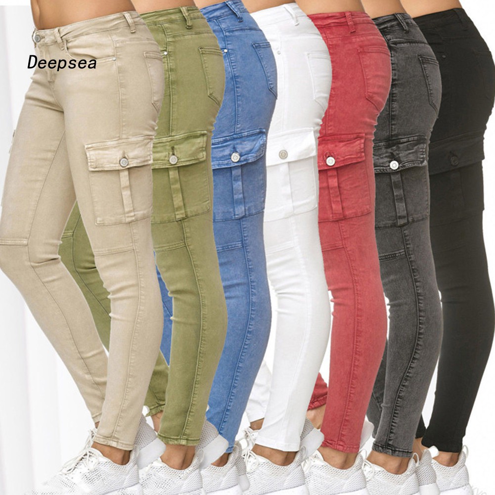 khaki skinny cargo pants womens