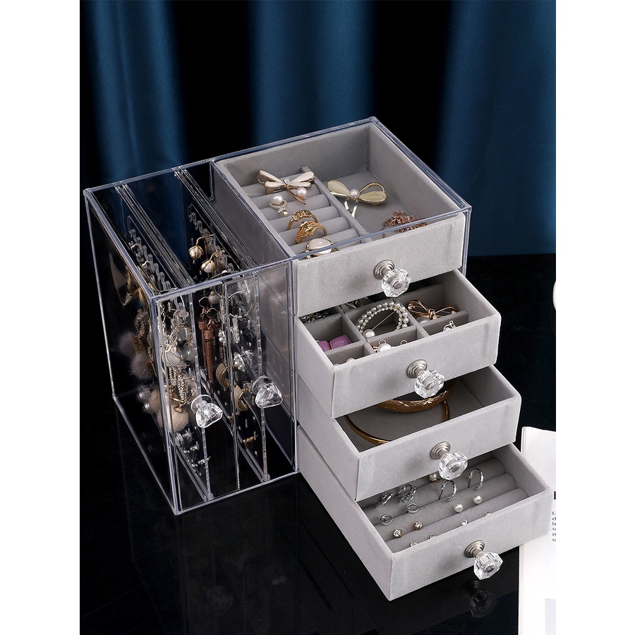 Jewelry Organizer Box Earrings Necklace Display Stand Storage Drawer ...