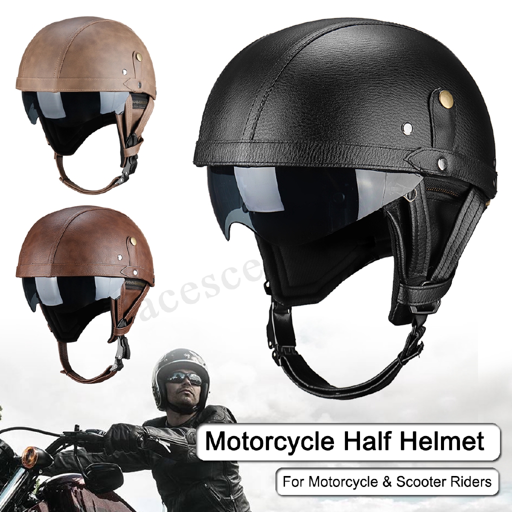 Retro Motorcycle Open Face Half Helmet & Visor Motorbike ...