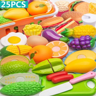 【COD on Sale】25pcs cut fruits vegetable simulated toys kids gift set physical structure cognition
