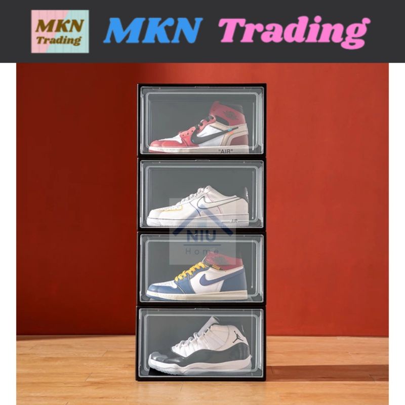 Shoebox collapsible stackable PP shoe box organizer with side