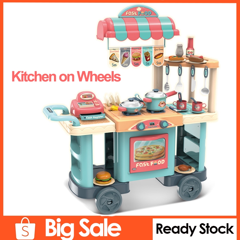 Big Kitchen Toy Set On Wheels Toys For Girls Kitchen Play Set Cooking Toys Pretend Play Kitchen Toys For Kids Cashier Toy Food Stand On Wheels Kitchen Play Set Shopee Philippines