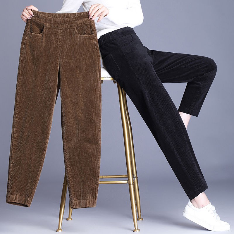 ladies elasticated waist corduroy trousers