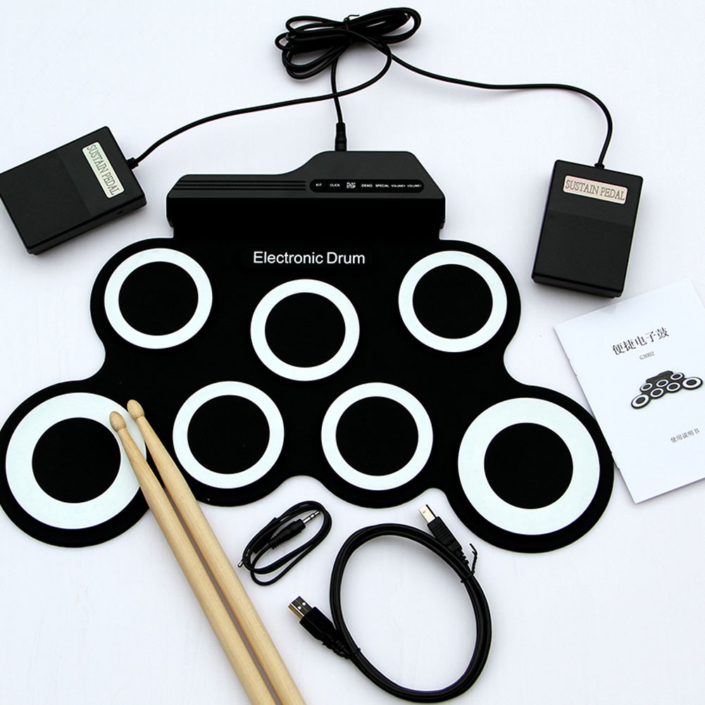 Portable Electronic Drum Digital USB 7 Pads Roll up Drum Set Silicone