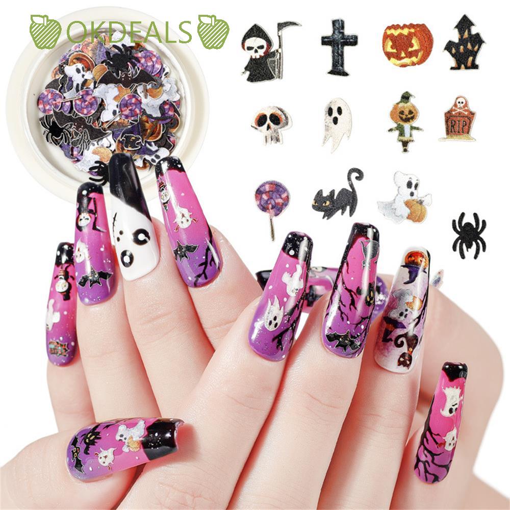 Okdeals Pumpkin Witch Nail Jewelry Black Gold Halloween Nail Sequins Shopee Philippines