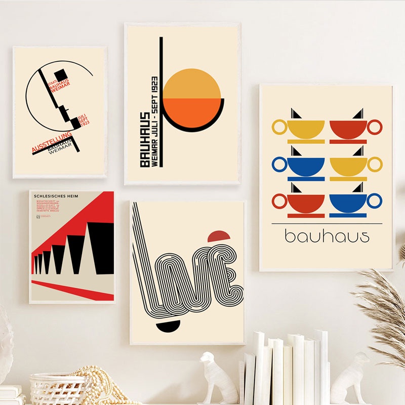 Bauhaus Industrial Style Posters and Abstract Geometric House Poster Coffee Cup Wall Art Pictures for Living Room Decor