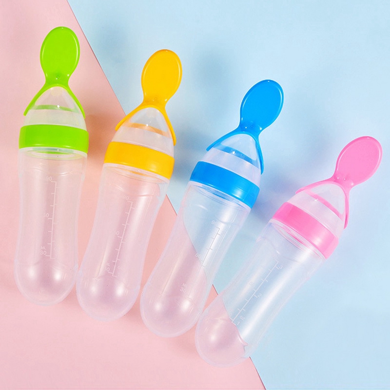 Infant Silica Gel Feeding Bottle With Spoon Food Supplement Rice