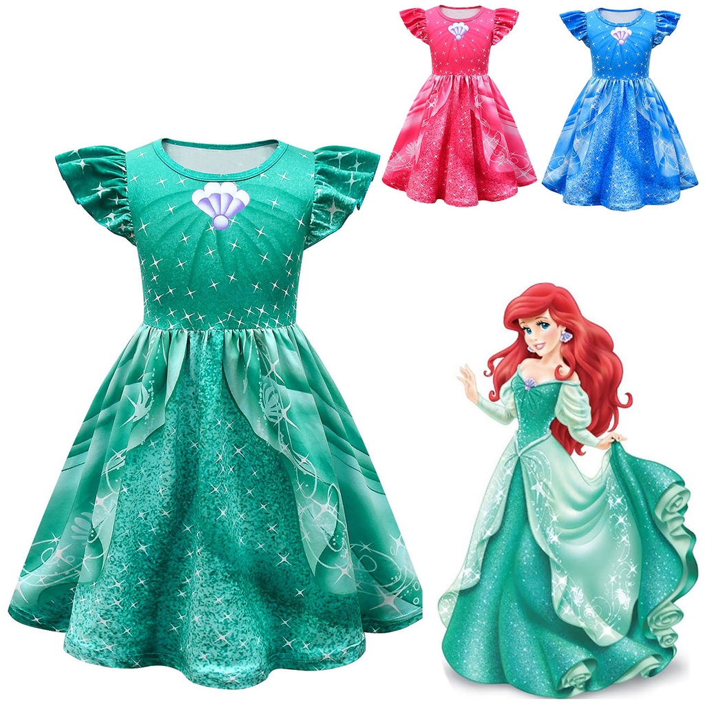 Disney Girl Princess Little Mermaid Ariel Dresses Kids Milk Silk Charm ...