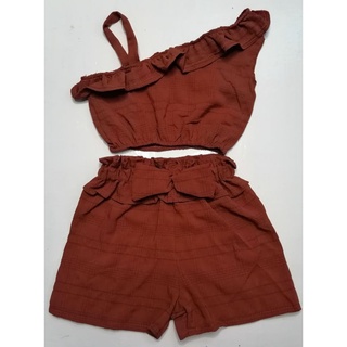 HALF SIDED RUFFLED CROPTOP WITH LETTUCE WAIST SHORT BUBBLE LATTICE 2 - 4 YEARS OLD #4