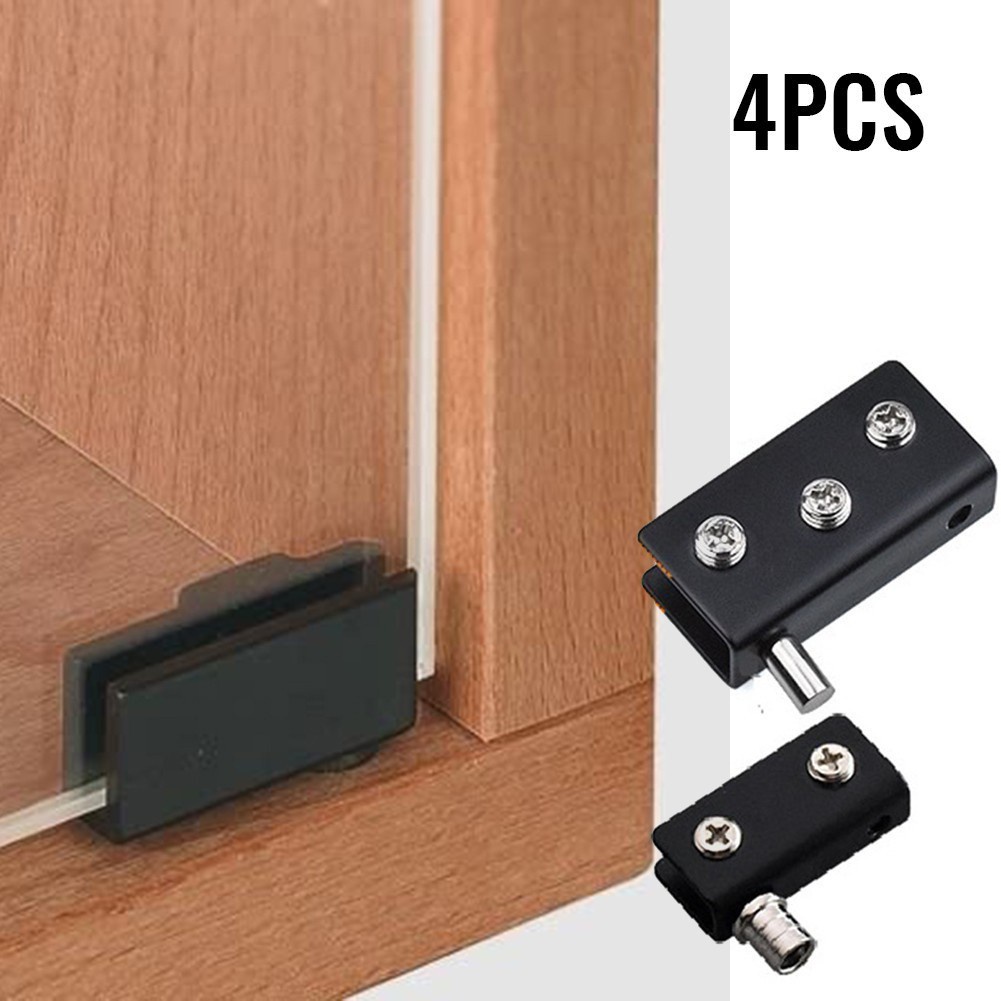 4PC Black Glass Door Hinges Stainless Steel Pivot Hinge Clip No Drilling Shopee
