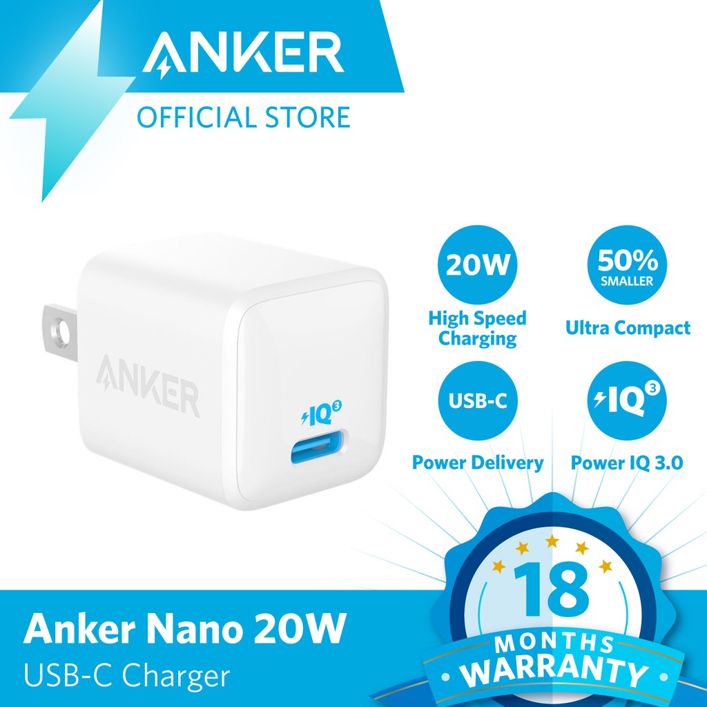 Anker  Nano iPhone Charger, USB C, 20 Watts, Fast Charger, for Mobile Phone, Smart Watch, Laptop