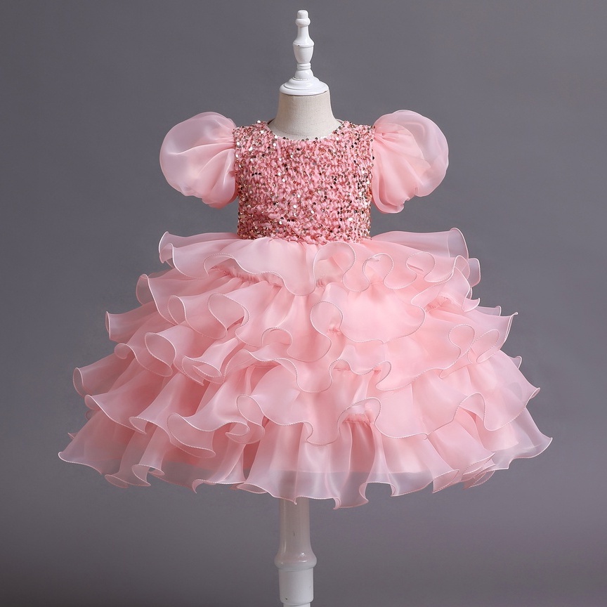 NNJXD Kids Girls Party Dress Sequins Puff Sleeves Princess Dress Flower ...