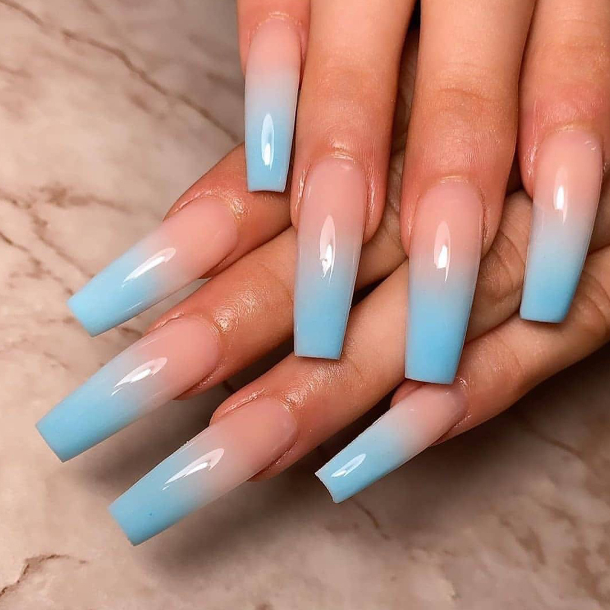21fashion Fashion Gradient Blue Fake Nails Long Ballet Beauty Acrylic Nails French Tip Fake Nails Wear Manicure Cover Waterproof Detachable Nail Art Design Shopee Philippines