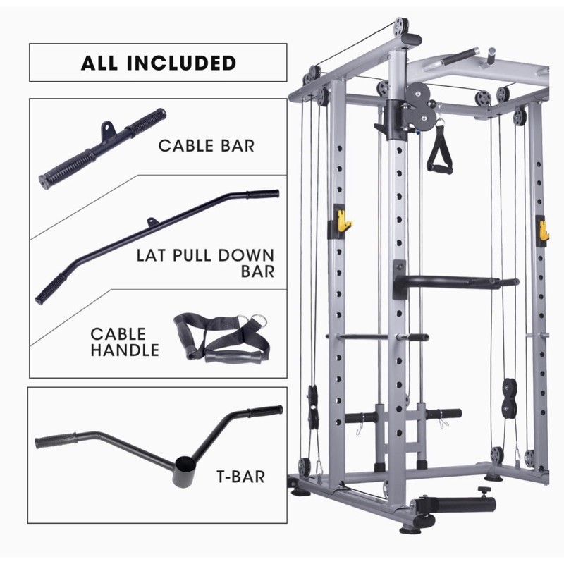 Total Body Workout for Home Gym… Power Cage with LAT Pull Down System Mikolo Smith Machine 