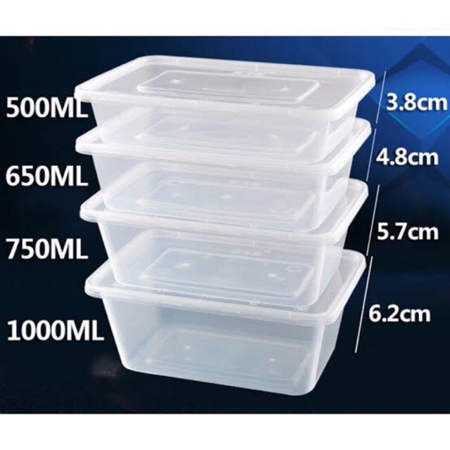 50pcs Microwavable Food Container Rectangle Storage 750mL RE750 500mL