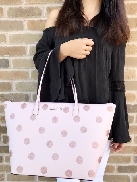 kate spade hani haven lane pink glitter tote bag