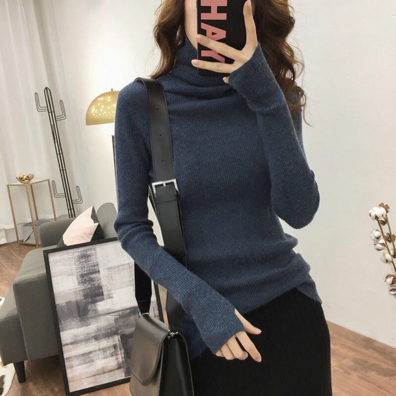 High-Neck Long-Sleeved Women Knitted Sweater Korean Version Net Red ...