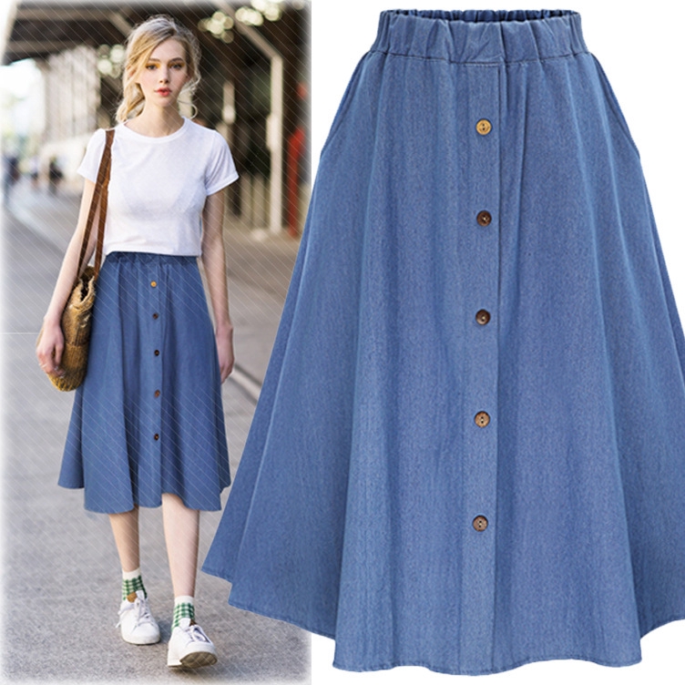 a line long denim skirt