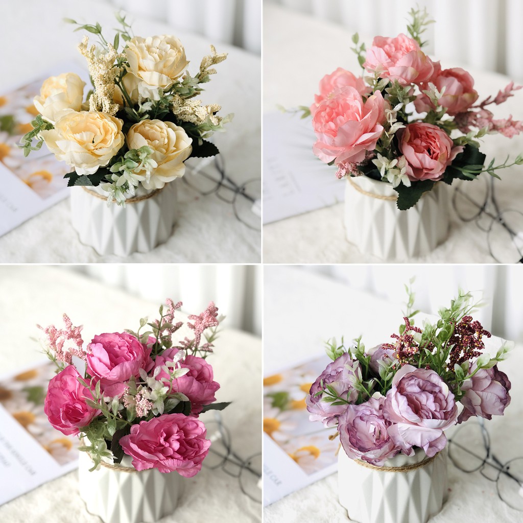 Artificial Flower Bouquet Silk Peony Fake Flowers Home Wedding Table  Decoration 5 Heads | Shopee Philippines