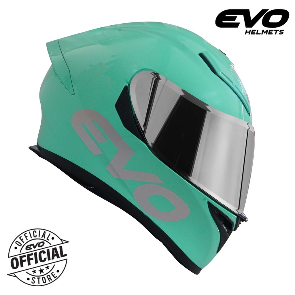 EVO Gsx 3000 Plain V2 Turquoise Blue Full Face Dual Visor Helmet With