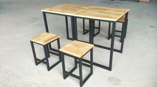 Wooden Chair Without Backrest (Size 32x32x45 Cm.) Rubber Wood Top Galvanized Steel Frame #5