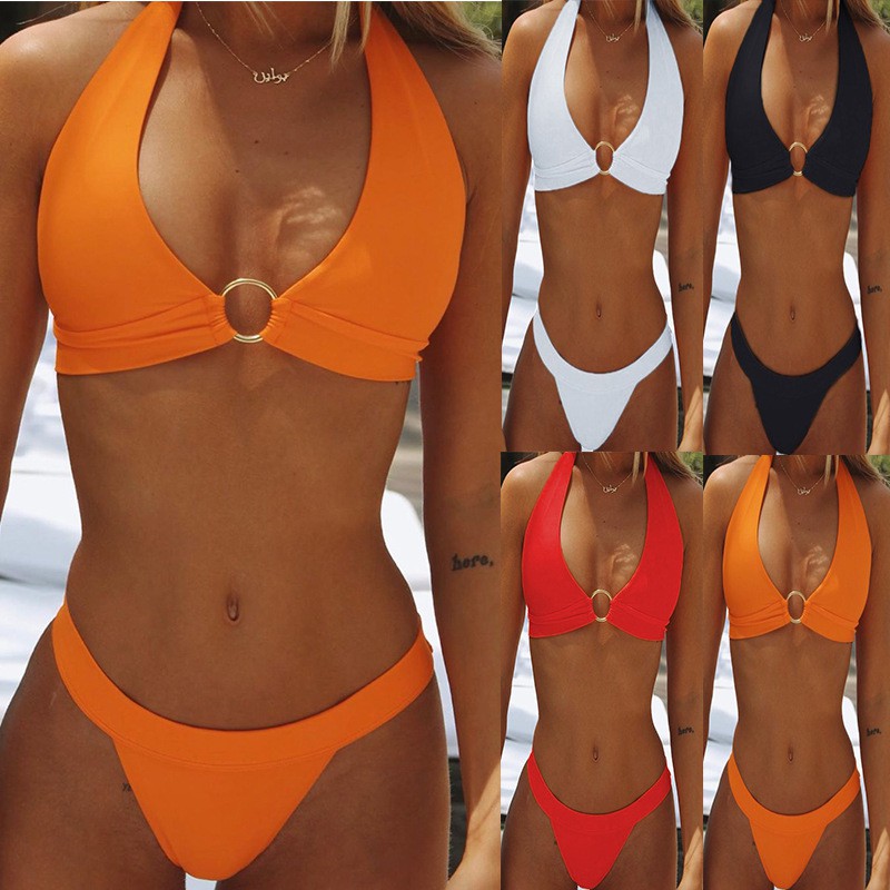 orange swimsuit two piece