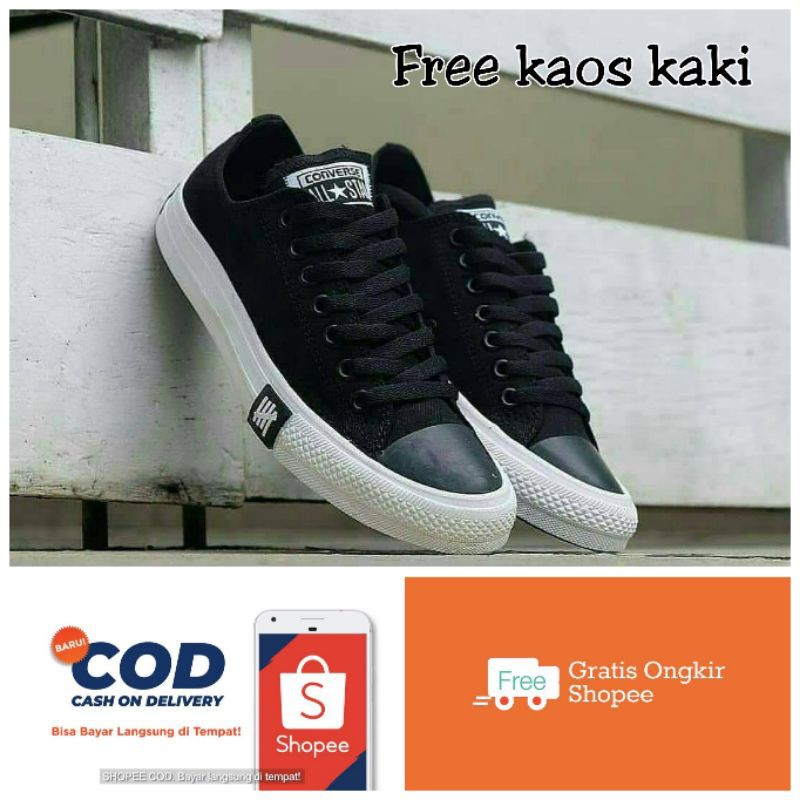 COD Size Shoes BIG SIZE JUMBO CONVERSE UNDEFEATED BLACK WHITE LOW SIZE  JUMBO 45 46 FREE Foot T-Shirt | Shopee Philippines