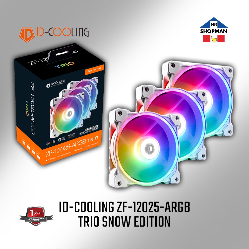 ID Cooling ZF 12025 ARGB Trio 3 in 1 Snow Edition CPU Fans 3in1 ZF12025 ...