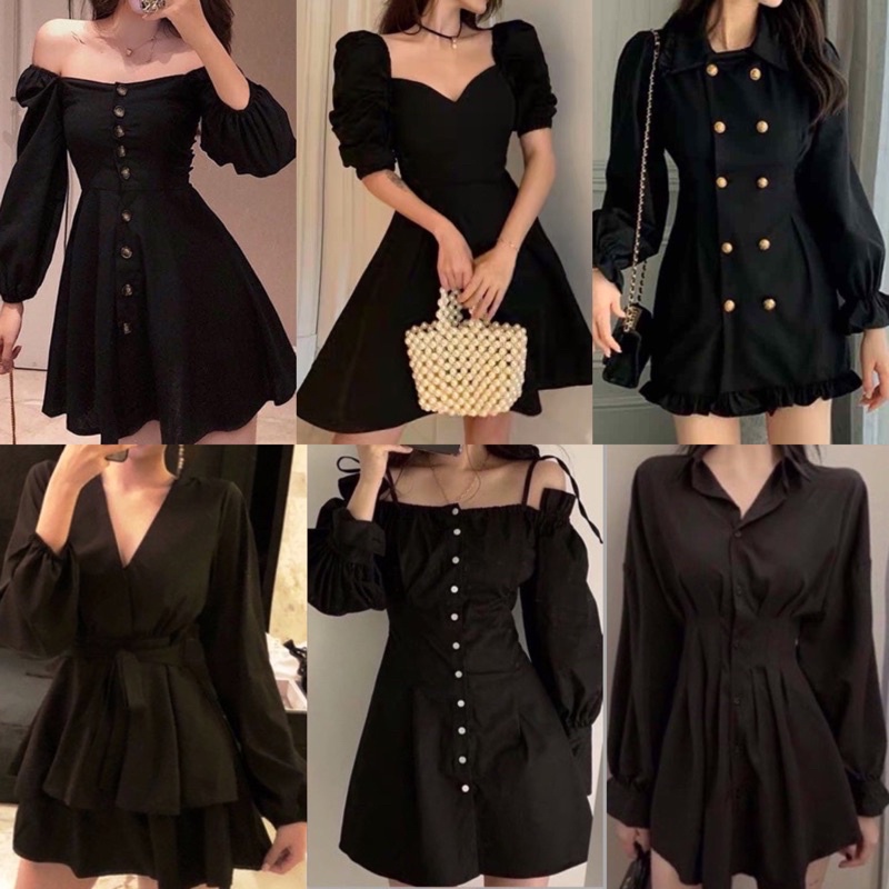 BLACK elegant classy casual semi formal puff sleeves dress | Shopee ...