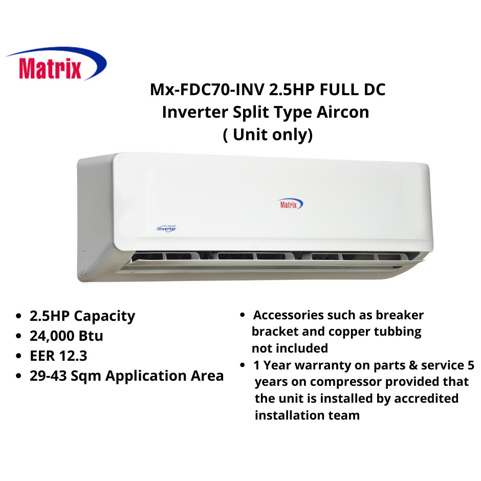 Matrix Mx Fdc Matrix Hp Full Dc Inverter Split Type Aircon Unit