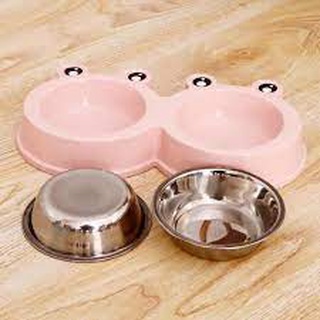 Frog Design Dog Stainless Bowl 2 in 1 Double Diners Dog Cat Feeder Water Food Double Bowls #4