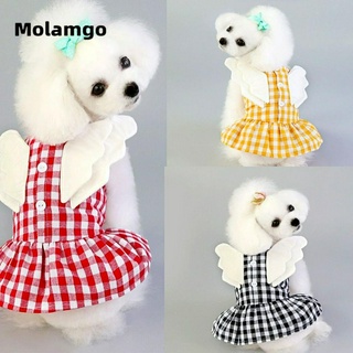 MOLAMGO Cute Teddy Bomei Bear Cotton Plaid Skirt Dog Dress with wing