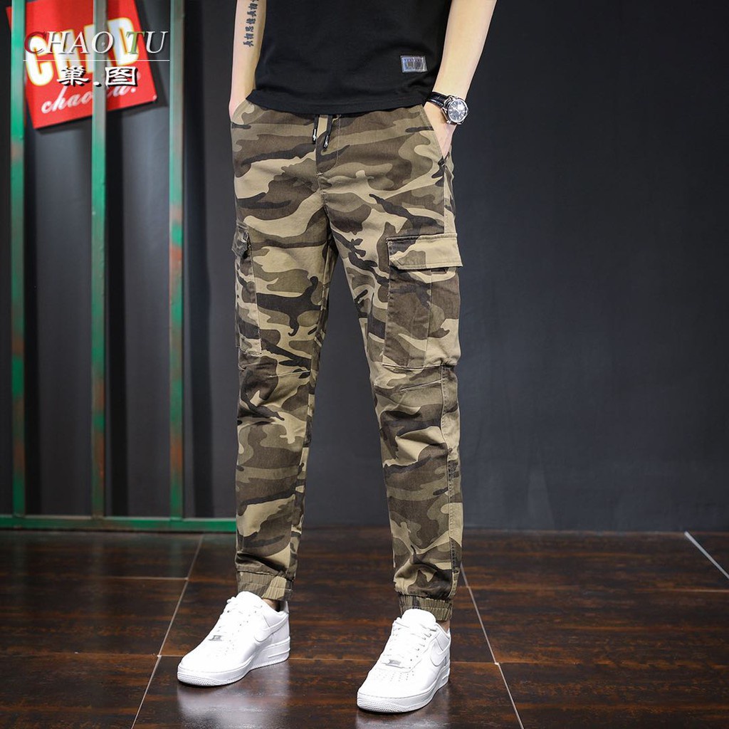 <brand new>◈Camouflage 6 Pocket Men Sweats Sports Fitness Men Pants Joggers Slim Fit Cargo Pants fo