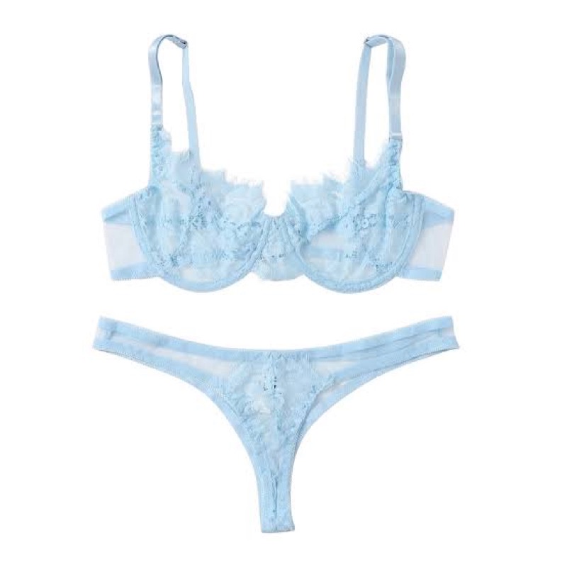 Shein Light Blue Floral Lace Lingerie | Shopee Philippines