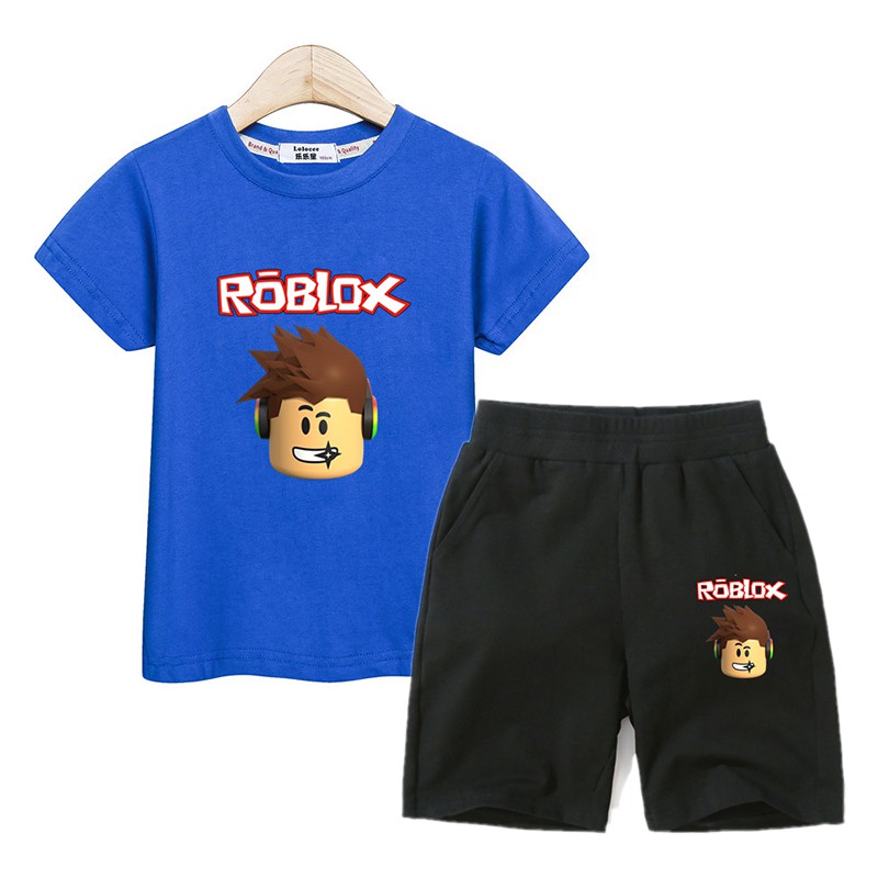Boy Summer Set Kids Roblox Clothes Shirt Shorts Cartoon Suit Shopee Philippines - roblox trunks shirt