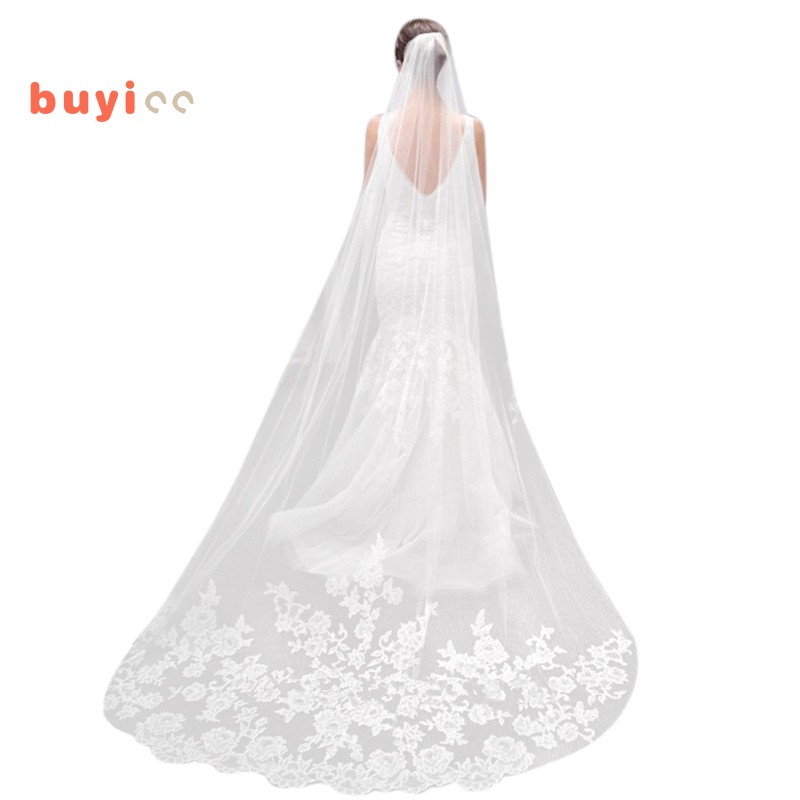 white lace wedding veil