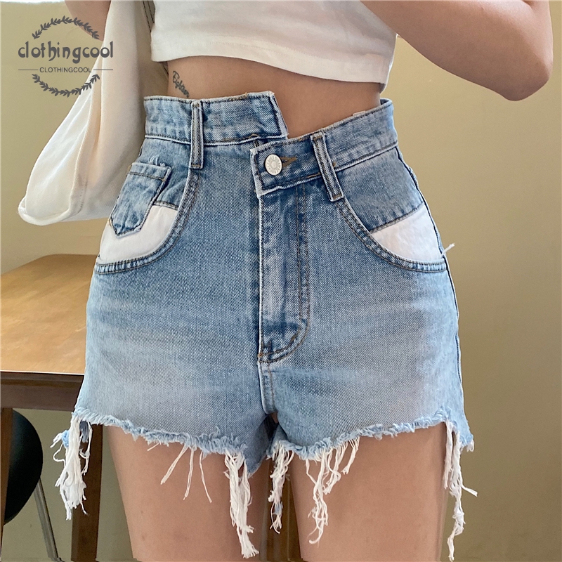 raw edge denim shorts