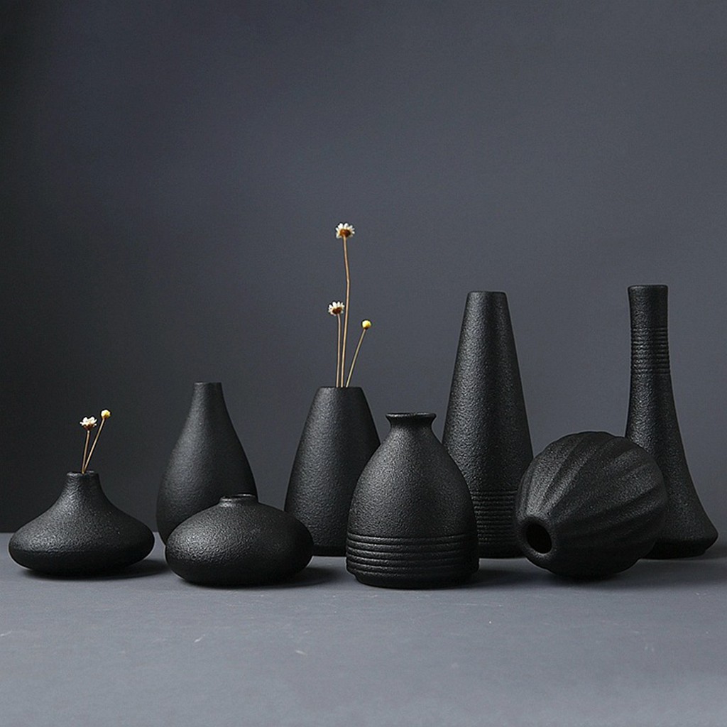 [HOMYL1] Modern Black Ceramic Flower Vase Centerpieces Office Desktop Decoration