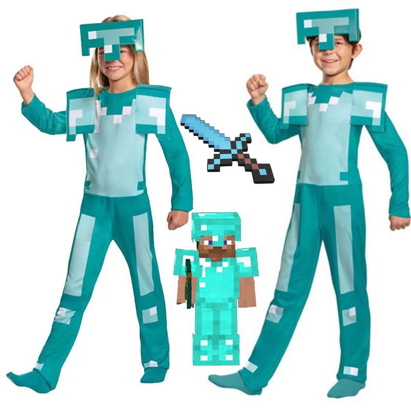 Game Minecraft Steve Armor Child Boys Girls Cosplay Costume Dress Up Jumpsuit Suit Shopee Philippines