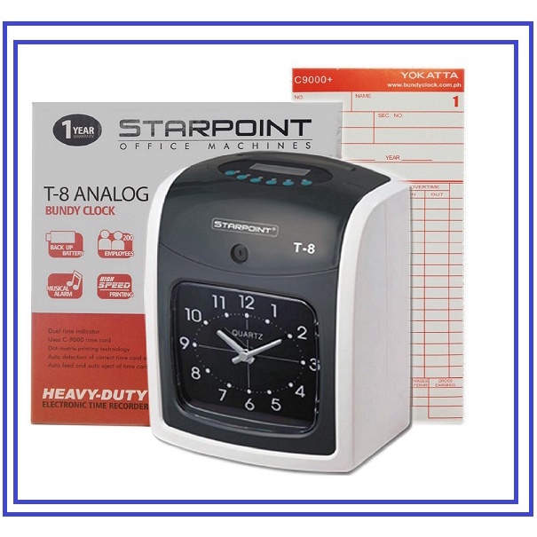 Bundy Clock Machine Stapoint T8 Time recorder, DTR Analog Display Time