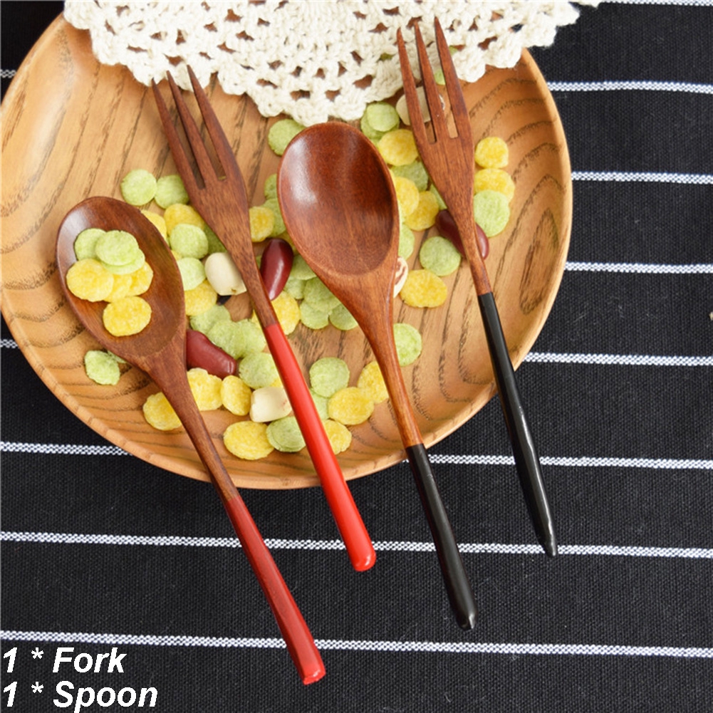 2pcs//set Natural Gift Wooden Dessert Cake Spoon Fork Set Kitchen Coffee Tea Soup