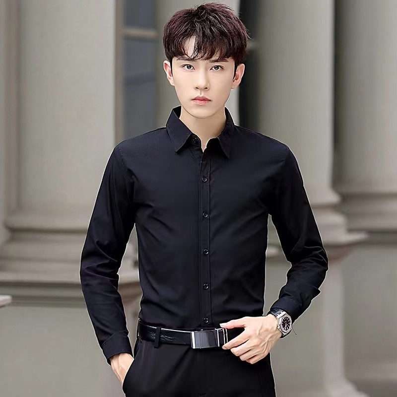 Men Shirt Long Sleeve Shirt Classic Korean Men's Plain Casual Fashion ...